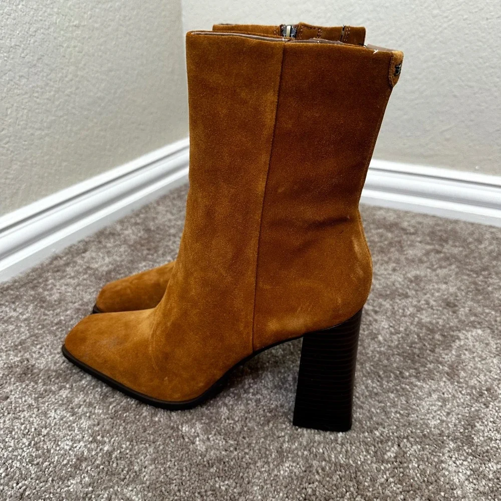 Sam Edelman Cognac Suede Square Toe Block Heel Ankle Boots Womens 10.5 M Western